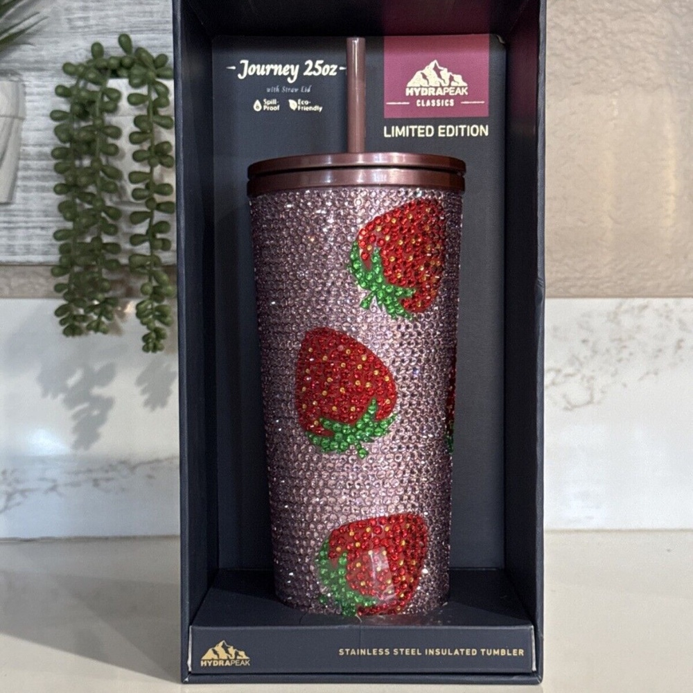 Limited Edition Hydrapeak Stainless Steel Rose Bling Strawberry 25oz Tumbler